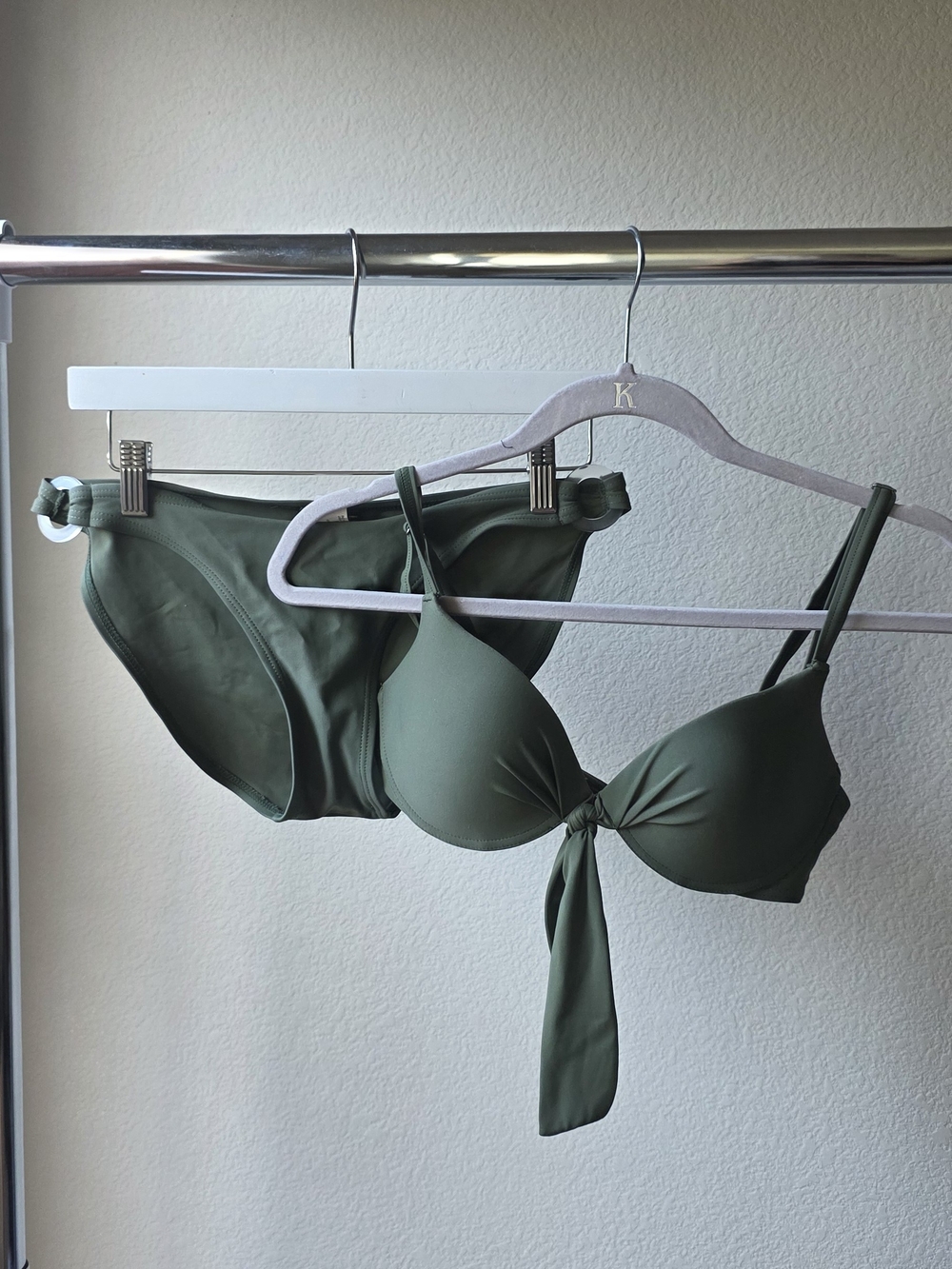 Olive Green Tie-Front Bikini Set